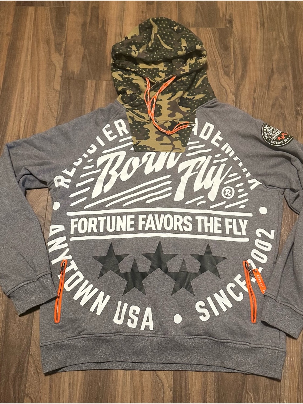 Born Fly Men's Fleece Hoodie Sweatshirt Gray Color Camo Long Sleeve 3XL Pullover